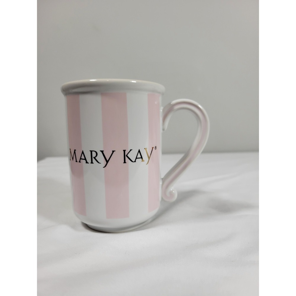 Mary Kay Ceramic Coffee/Tea Mug - Pink & White Striped - Gold Script